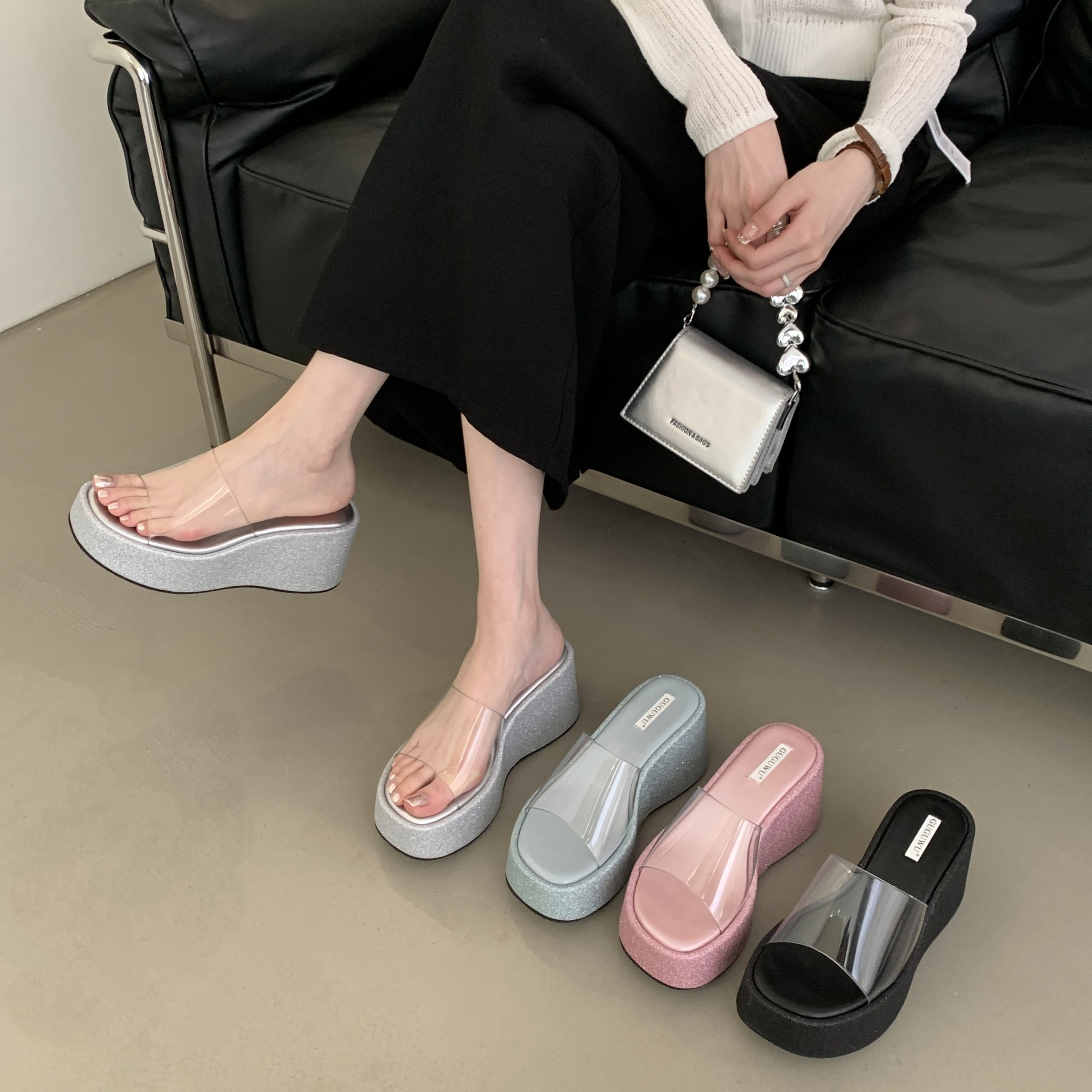 2025 Korean Style Platform Thick Sole Slippers for Women Vacation Wedge Toe Strap Slide Sandals - Image 2