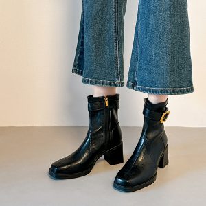 2025 Winter New Arrival Platform Boots for Petite Women Short Ankle Boots Chunky Heel Faux Fur Lined Martin Boots