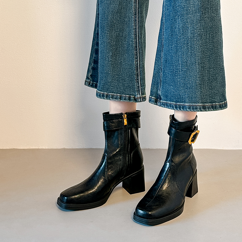 2025 Winter New Arrival Platform Boots for Petite Women Short Ankle Boots Chunky Heel Faux Fur Lined Martin Boots