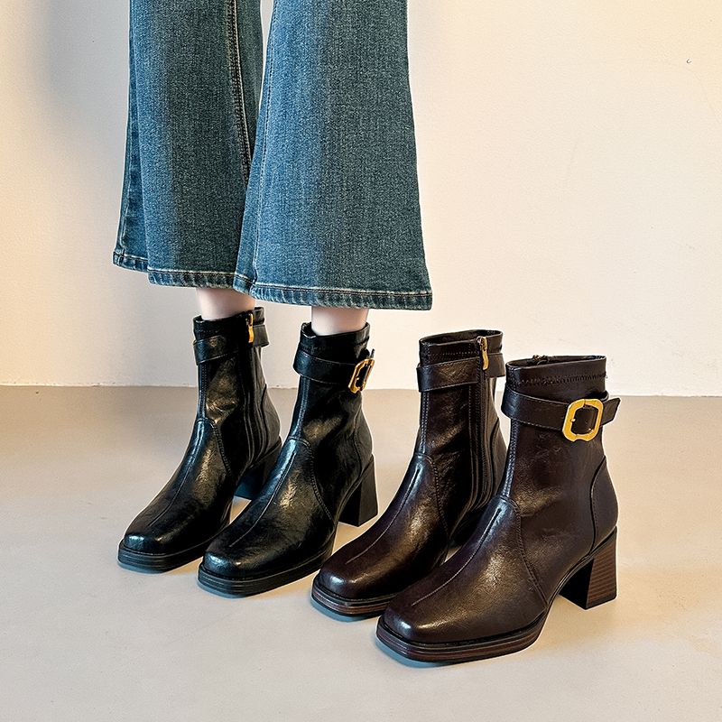 2025 Winter New Arrival Platform Boots for Petite Women Short Ankle Boots Chunky Heel Faux Fur Lined Martin Boots - Image 2
