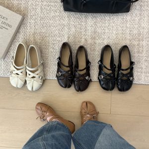 2026 French Retro Bow Mary Jane Shoes Women's Hidden Heel Cross Strap Ballet Flats