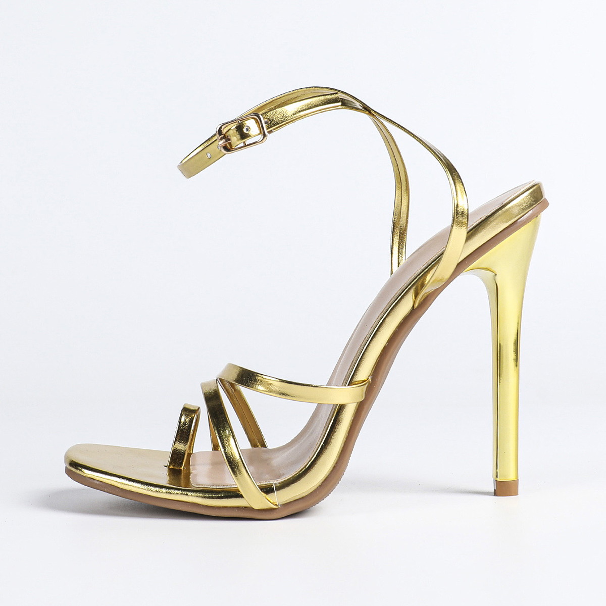 2026 Spring European American New Style Comfortable Square Toe Thin Heel Gold One-Strap Sandals Toe Loop Roman Thin Strap Sexy High Heels - Image 5