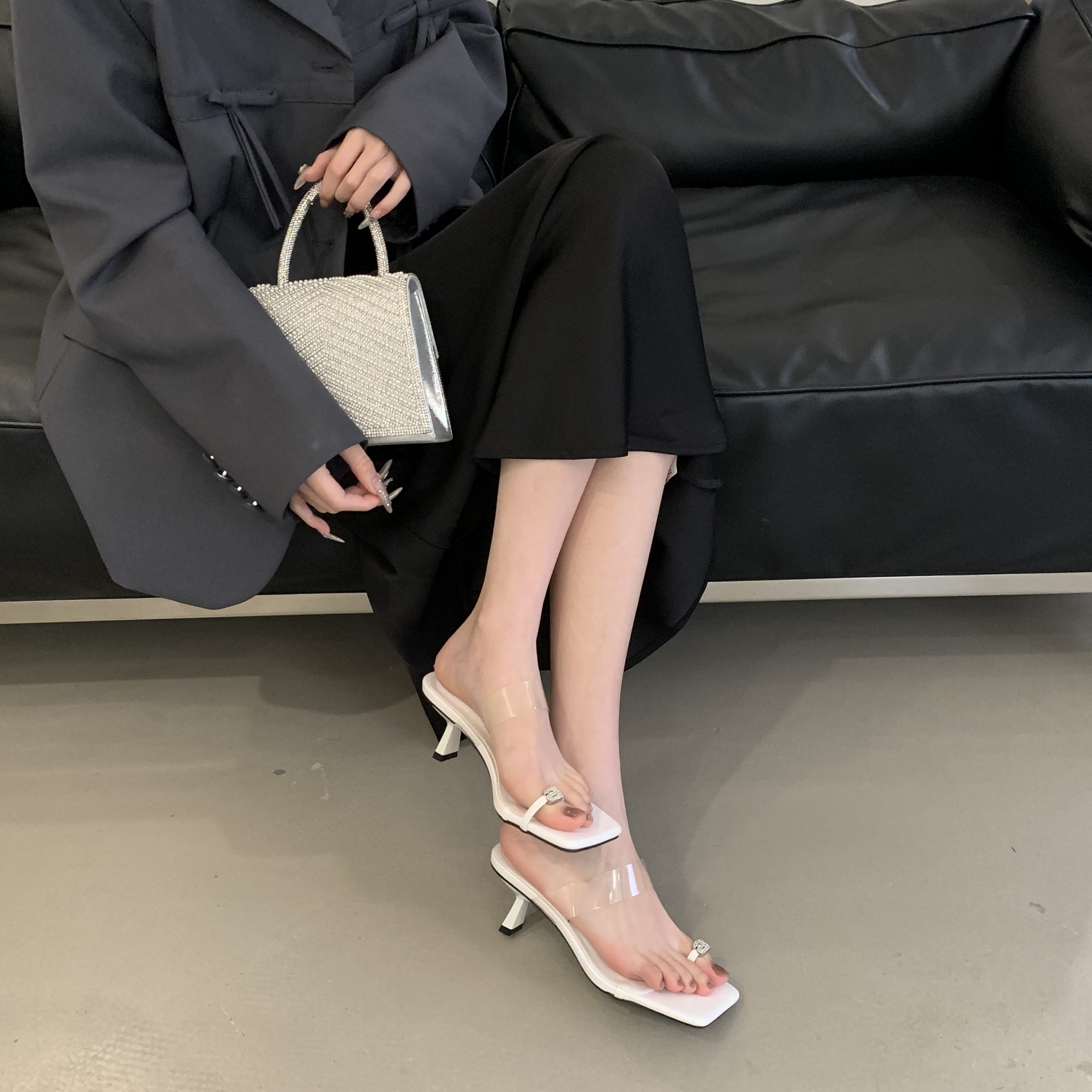 Cool Sexy Silver Square Toe Strappy Sandals Women 2025 New Spring Summer High Heels - Image 3