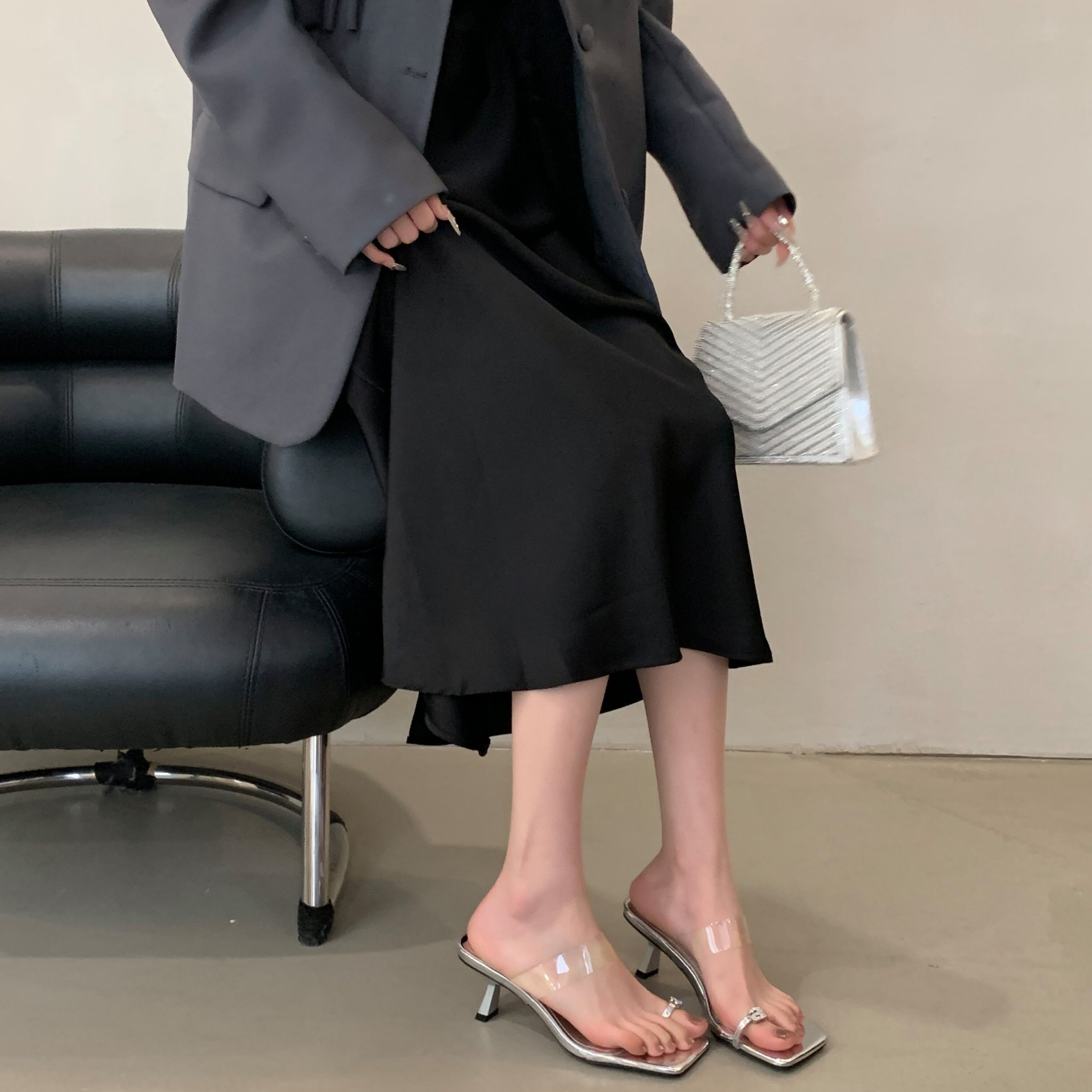 Cool Sexy Silver Square Toe Strappy Sandals Women 2025 New Spring Summer High Heels - Image 4