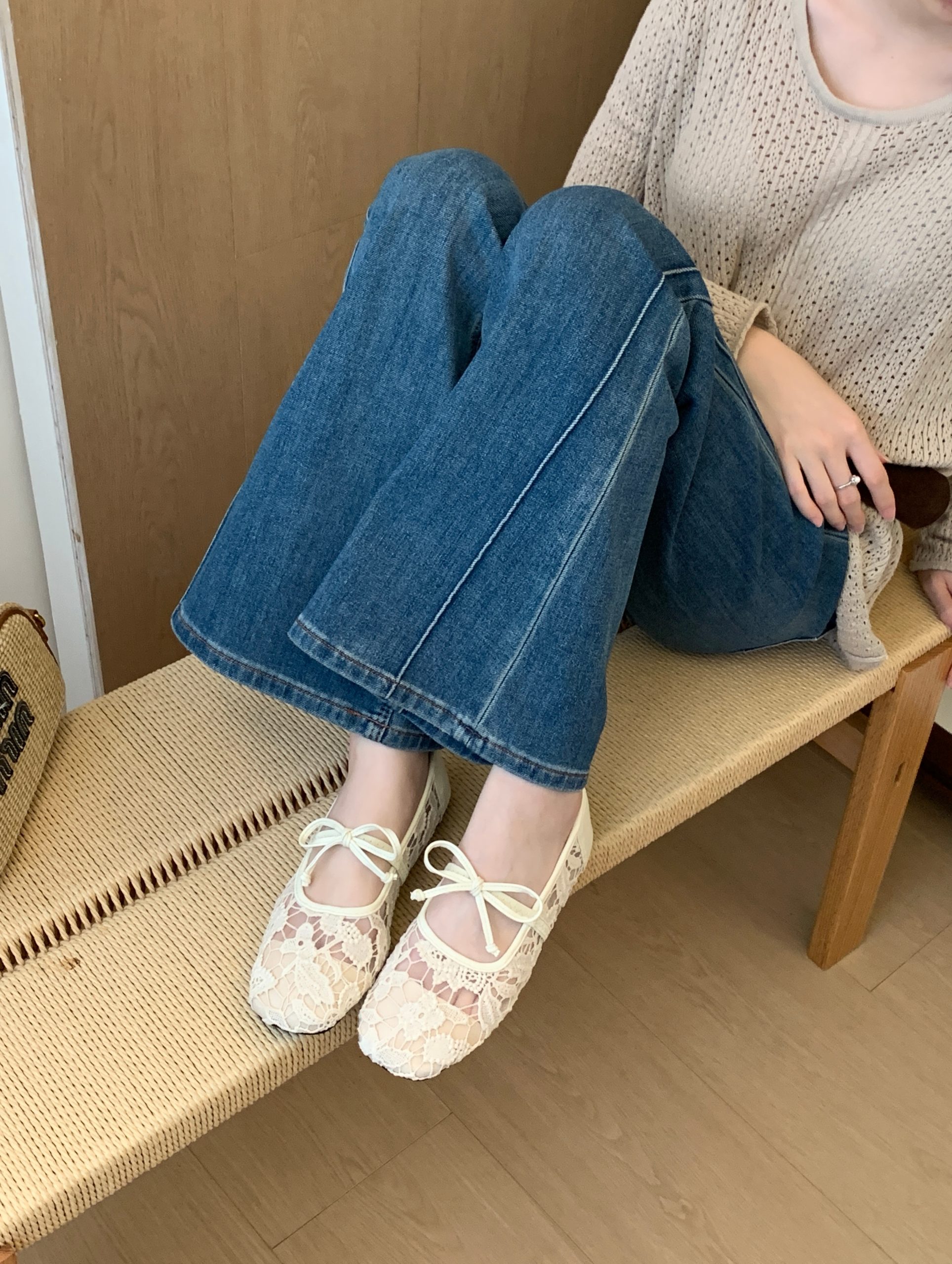 Fairy Lace Hollow Mary Jane Shoes Flat Square Toe Bow Ballet Shoes Slip-On Granny Shoes - Image 4