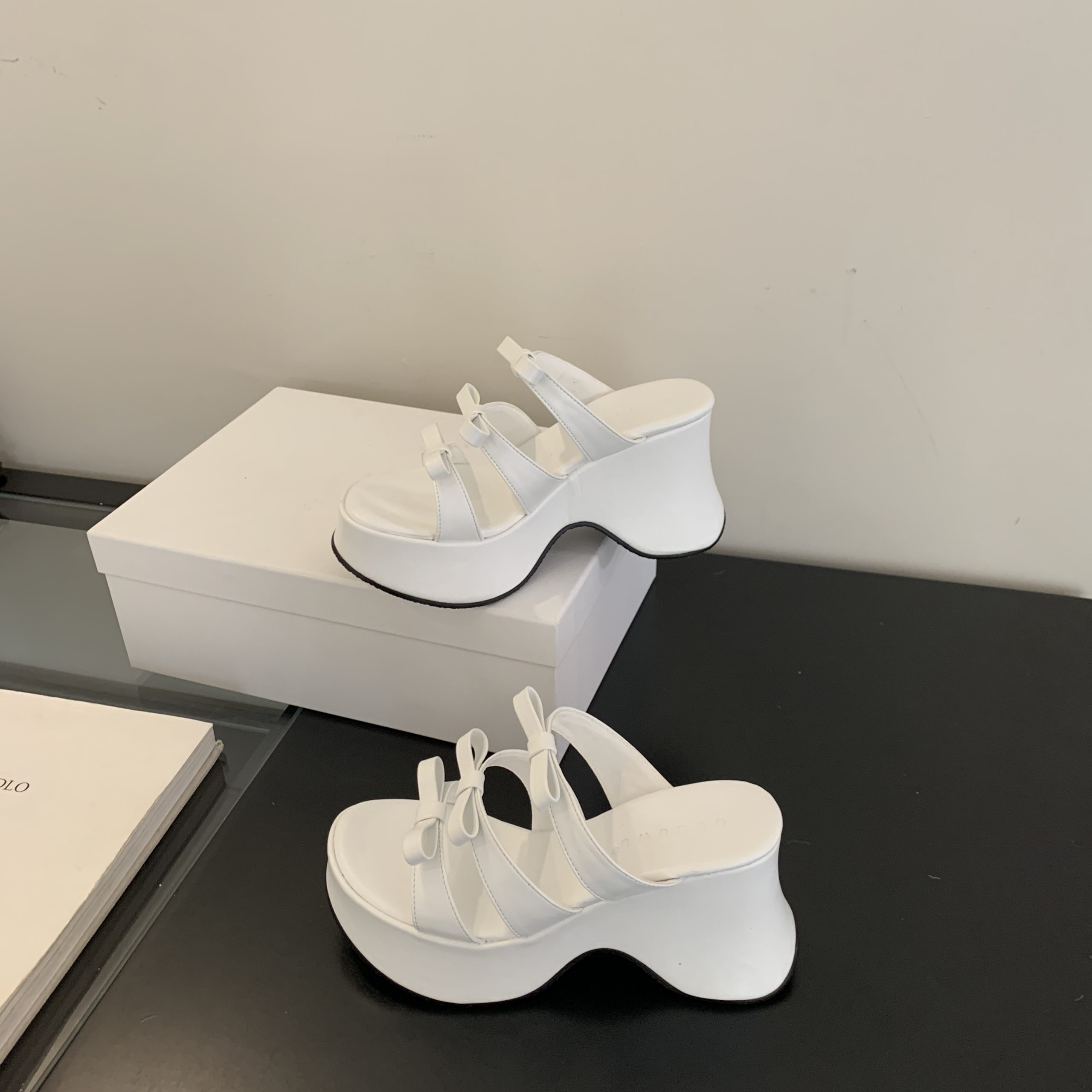 GUGUWU Women's Platform Wedge Sandals with Bow, Silver White Black, Summer 2025 - Image 5
