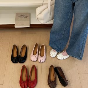 Korean Style Bow Hollow Split Toe Shallow Mouth Women's Flat Shoes 2026 Summer New One-Step Soft Sole Loafers