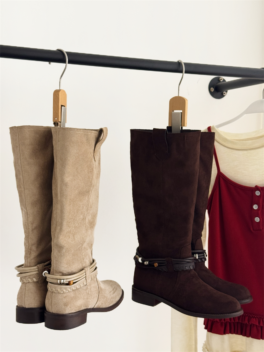 Retro Two-Way Sheep Velvet Pointed Toe Tall Boots for Women 2025 Autumn Winter New Knitted Edge Thick Heel Casual Knight Boots