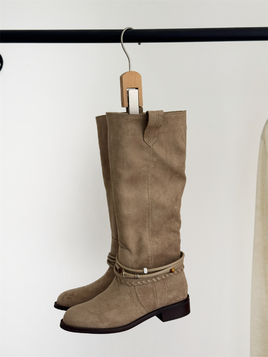 Retro Two-Way Sheep Velvet Pointed Toe Tall Boots for Women 2025 Autumn Winter New Knitted Edge Thick Heel Casual Knight Boots - Image 2