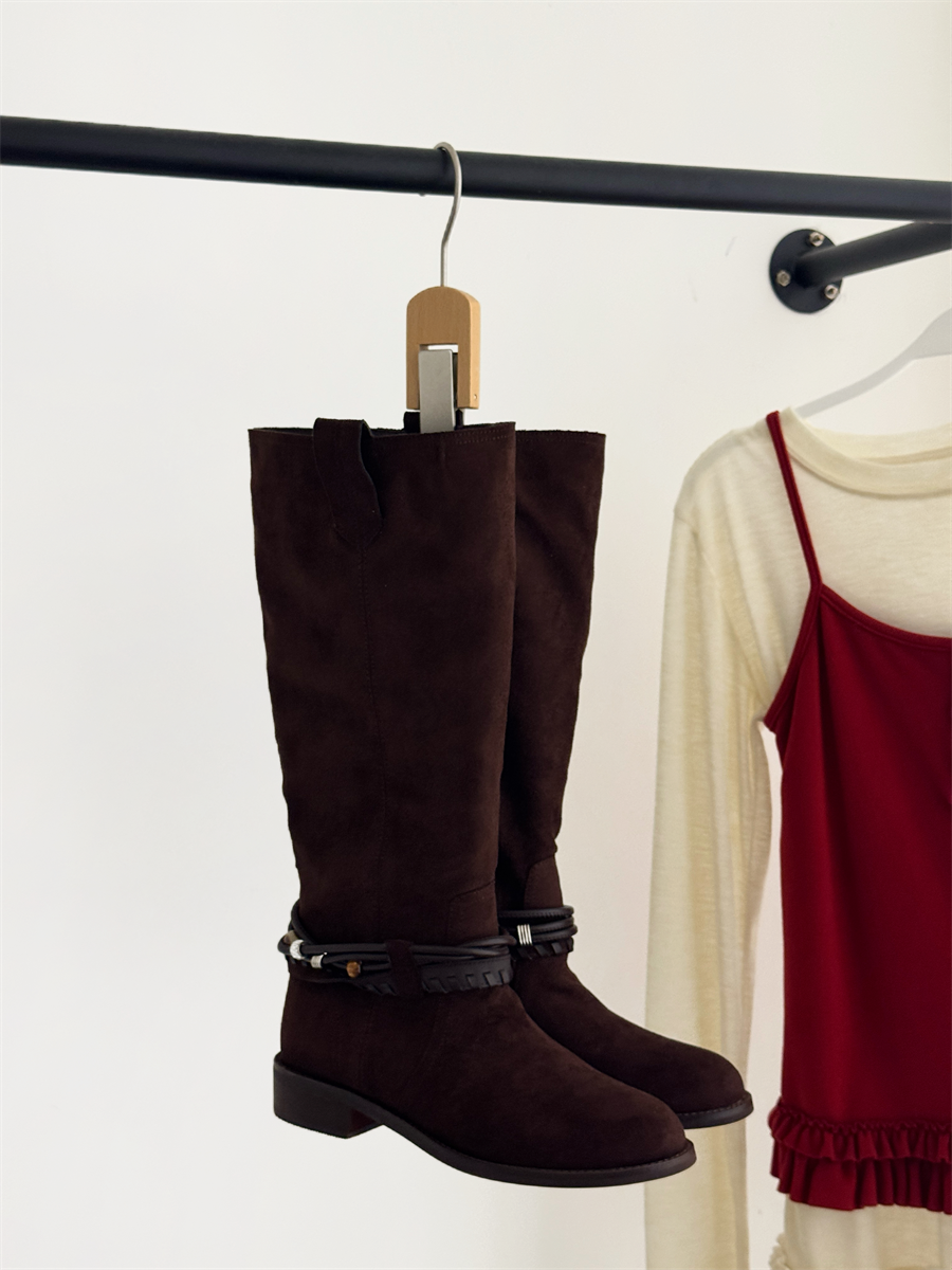 Retro Two-Way Sheep Velvet Pointed Toe Tall Boots for Women 2025 Autumn Winter New Knitted Edge Thick Heel Casual Knight Boots - Image 3