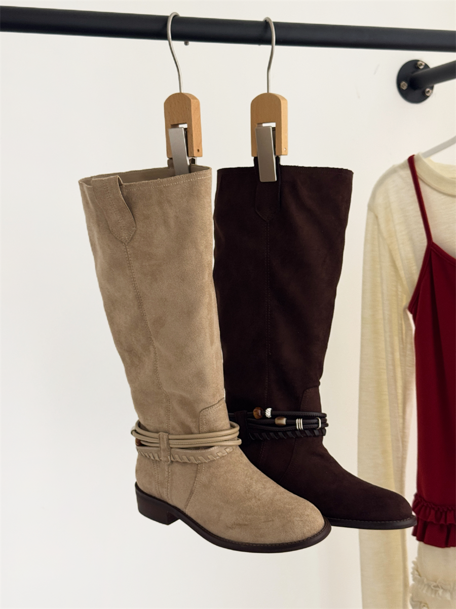 Retro Two-Way Sheep Velvet Pointed Toe Tall Boots for Women 2025 Autumn Winter New Knitted Edge Thick Heel Casual Knight Boots - Image 4