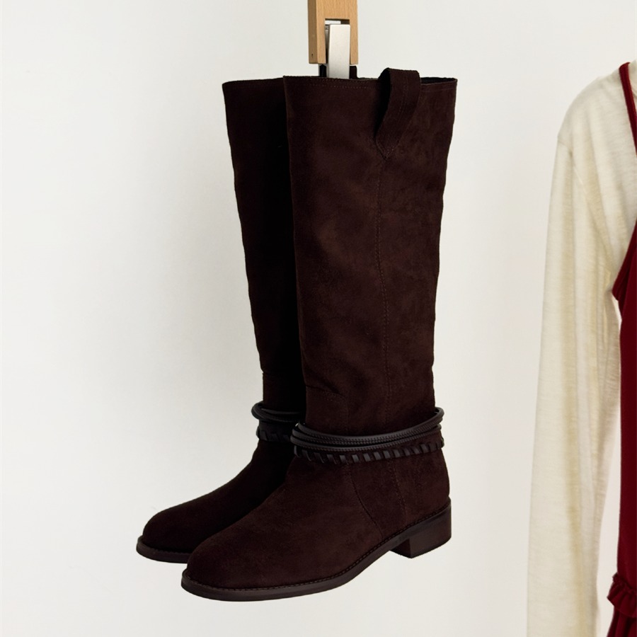 Retro Two-Way Sheep Velvet Pointed Toe Tall Boots for Women 2025 Autumn Winter New Knitted Edge Thick Heel Casual Knight Boots - Image 5