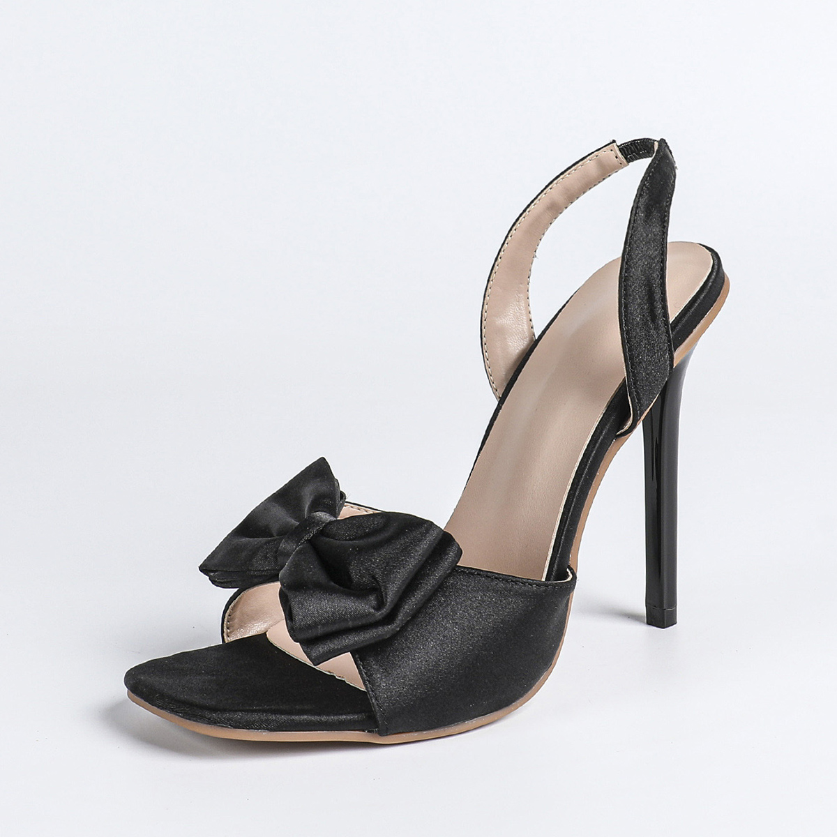 Women's Retro Black Satin Bow Ankle Strap High Heel Sandals for Wedding Party - Image 5