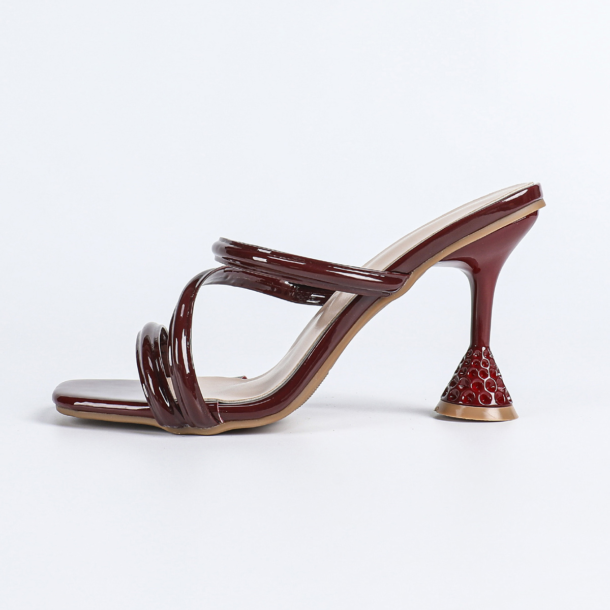 Women's Summer High Heel Sandals Open Toe Peep Toe Slingback Hollow Cutout Wine Red - Image 5